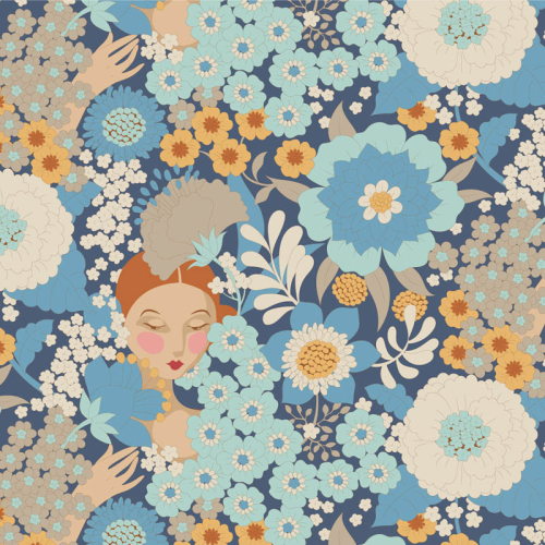 Tilda Patchwork Stoff Baumwolle - Wallflower - Blue